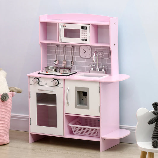 Kitchen Playset with Tile Style Backdrop, Pots, Pans and Utensils