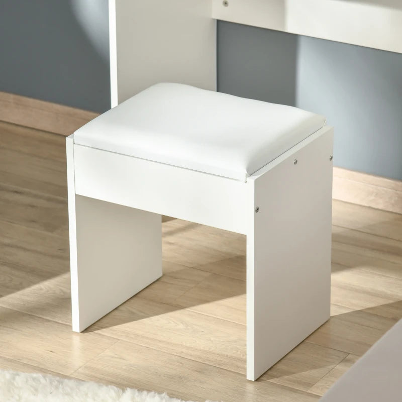 Makeup Dressing Table with Built In Flip up Vanity Mirror & Cube Seat - White