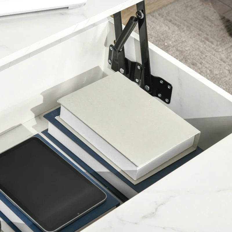 Marble Effect - Lifting Tabletop Coffee Table with Hidden Storage Compartment