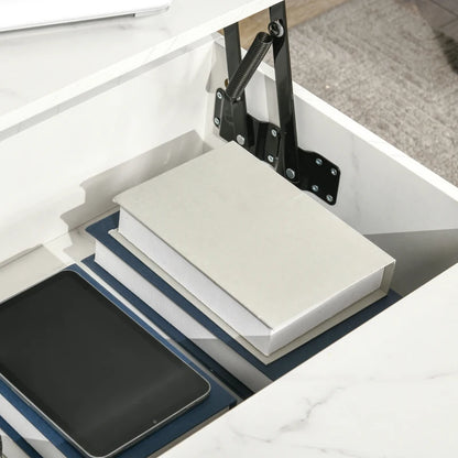 Marble Effect - Lifting Tabletop Coffee Table with Hidden Storage Compartment