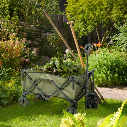 Garden Trolley / Cargo Trailer Caddy - Folding & Collapsible - Dark Green