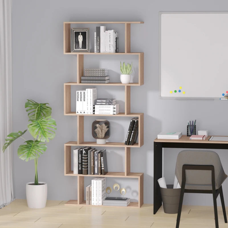 Wooden S Shape Storage Shelf / Bookcase Shelving - Wood Effect / Brown