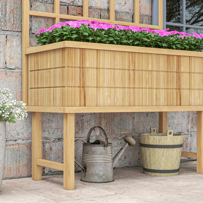 Raised Wooden Garden Planter with Back Trellis - Natural Wood Effect