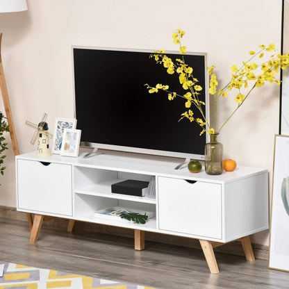 TV Stand / Media Unit with Wooden Legs, Open Style Shelves & 2 Cupboard Storage