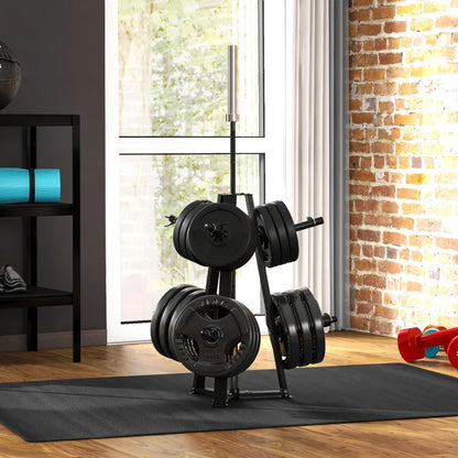 Weight Plate Tree Rack / Organiser with 6 Fastening Clamps - (Barbell and Weight Plates not Included)