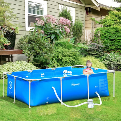 Steel Frame Pool with Reinforced Sidewalls, Filter Pump and Filter Cartridges -  Blue