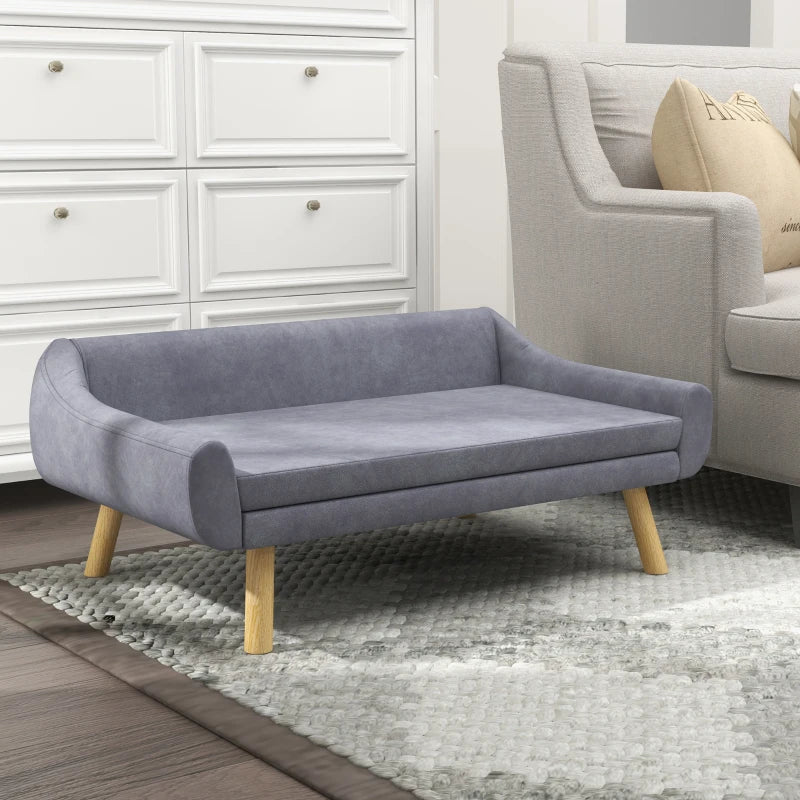 Slimline Backrest Dog Sofa Bed with Removable Cushion and Wood Frame - Raincloud Grey