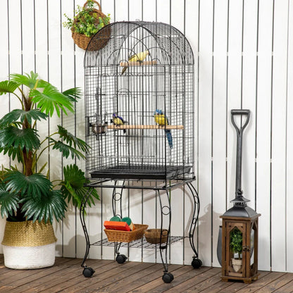 1.53m Bird Cage / Feeding Stand with Perches, Dropping Tray, Feeding Bowl and Underneath Storage