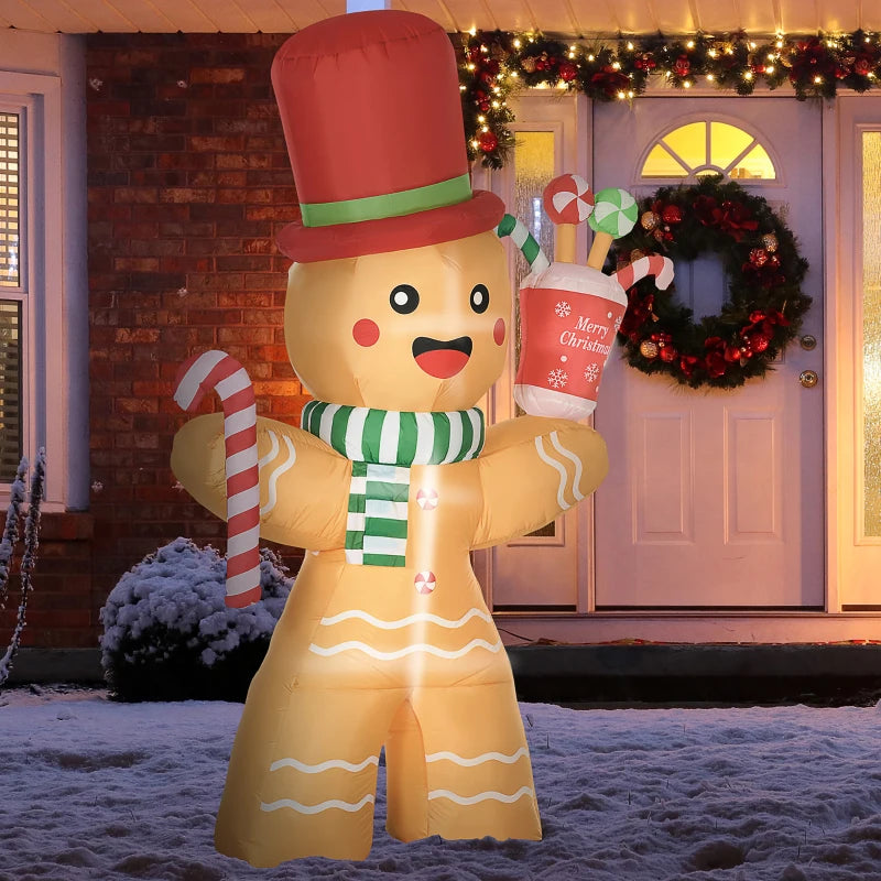 7.5ft Inflatable Gingerbread Man with Candy Cane Accessory