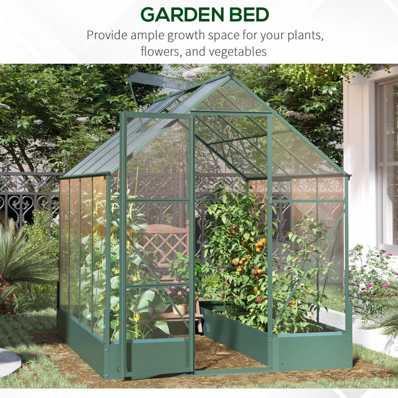 Walk-In Aluminium / Polycarbonate Greenhouse with Plant Bed and Windows - (6 x 8ft)