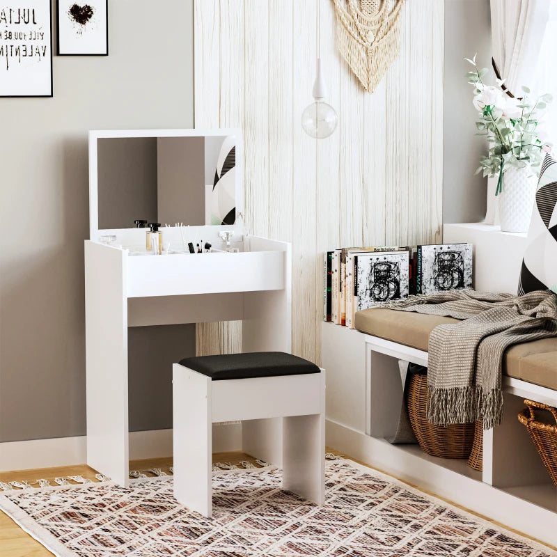 Makeup Dressing Table with Flip up Vanity Mirror and Organised Storage Square Grid