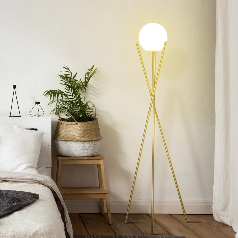 Gold Tone Tripod Moon Floor Lamp with Globe Lamp Shape and Foot Switch