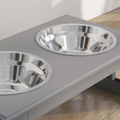 Raised Wooden Feeder with 2 Stainless Steel Bowls for Extra Small and Small Dogs - Grey