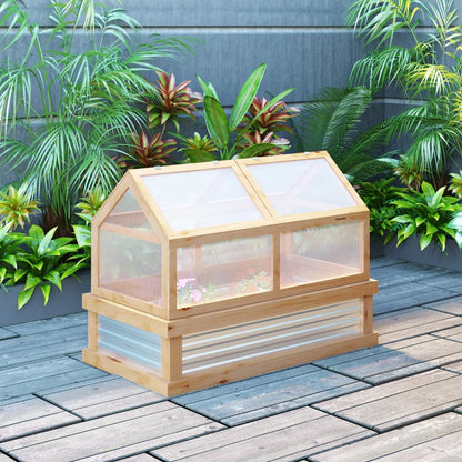 Raised Garden Bed with Greenhouse with Wooden Frame and Corrugated Sheet Surrounding