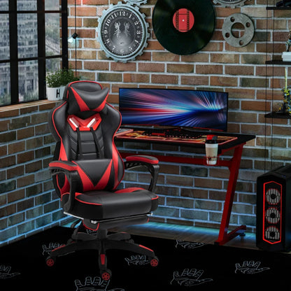 Computer Gaming Chair with Lumbar Support and Footrest - Red / Black