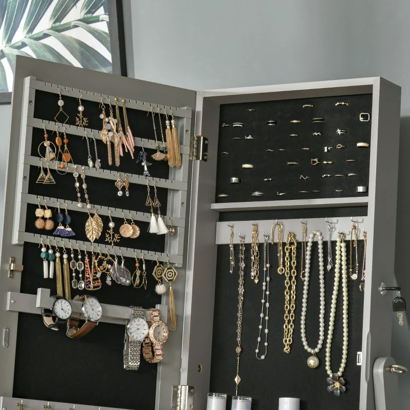 Freestanding Full Length Mirror / Lockable Jewellery Organiser Cabinet with Adjustable Angle & Stand