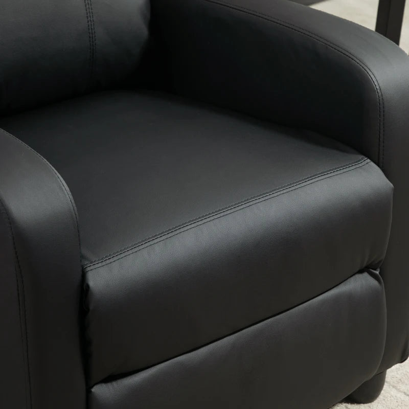 Reclining Massage Function Faux Leather Armchair with Adjustable Leg Rest & Side Pocket - Black