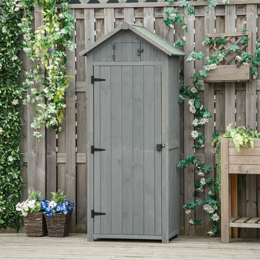 Garden Shed with Lockable Door, Shelves and Roof Hatch - Grey