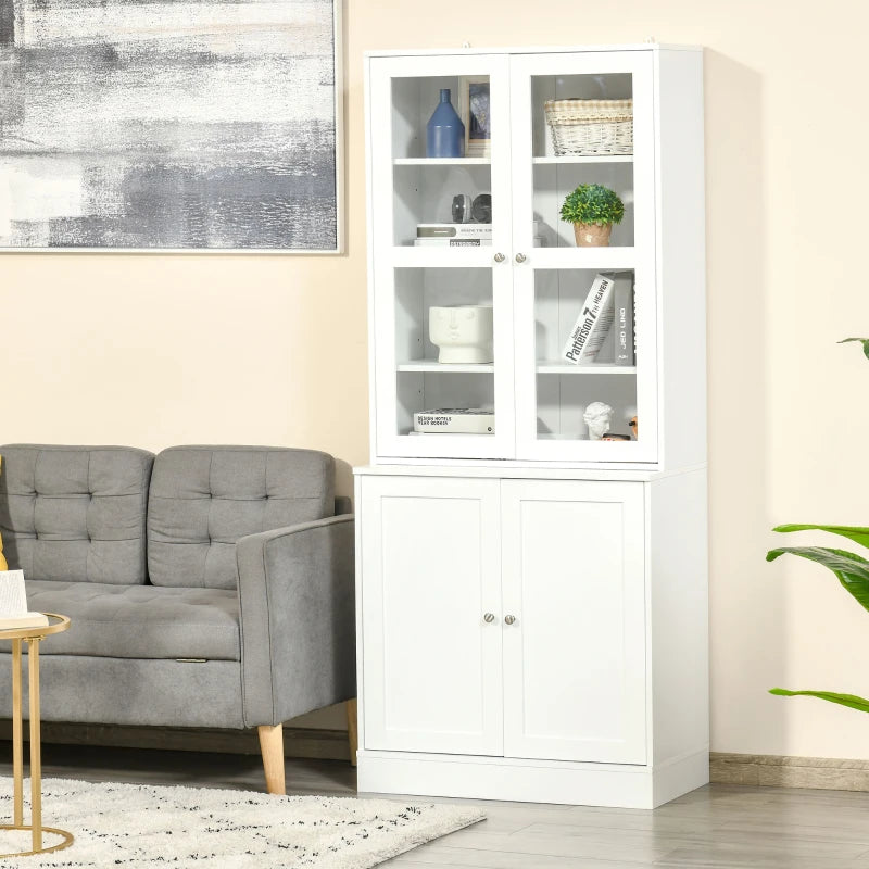 Freestanding Bookcase with Underneath Cupboard and Clear Front Glass Display Doors