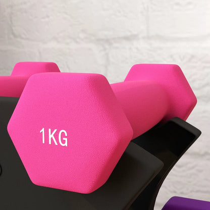 Strength Training Dumbbell Set of 2x 1kg, 2x 2kg, 2x 3kg with Dumbbell Rack / Organiser