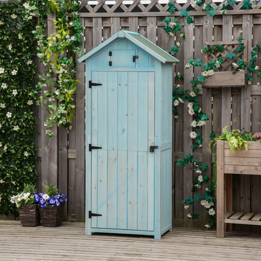 Garden Shed with Lockable Door, Shelves and Roof Hatch - Teal