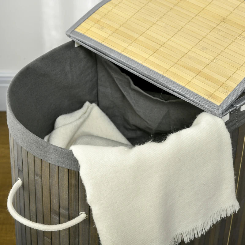 100L - Dual Section Lights & Darks - Bamboo Laundry Hamper with Removable Washing Lining - Grey