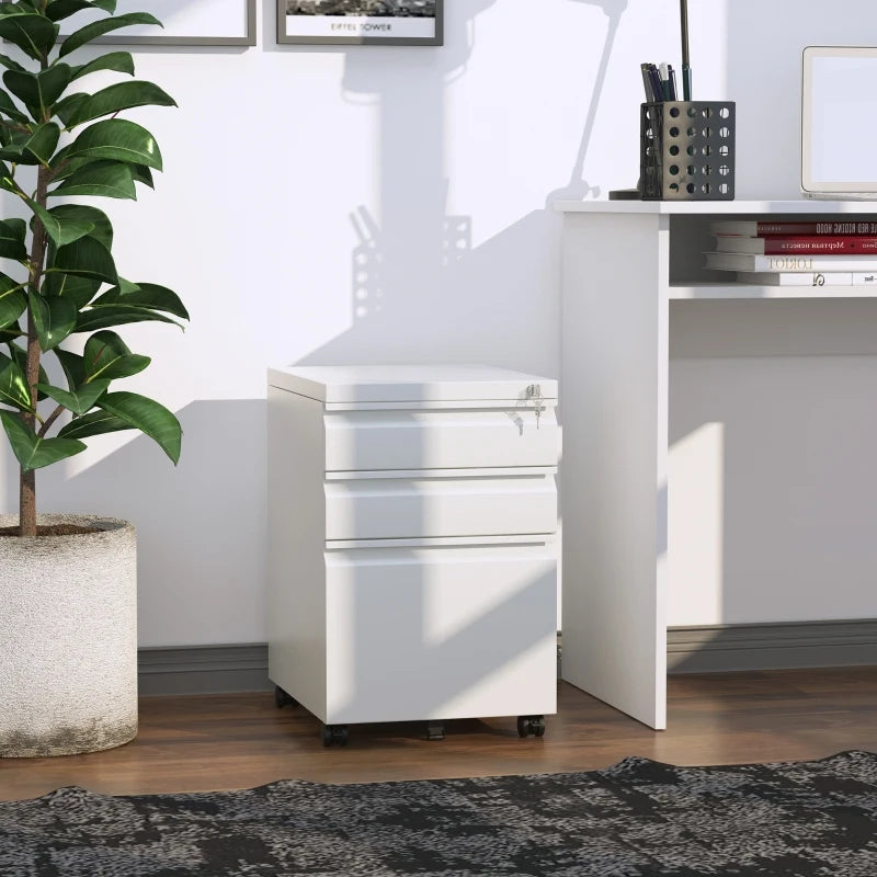 Vertical Metal Lockable Filing Cabinet with 3-Drawers - White