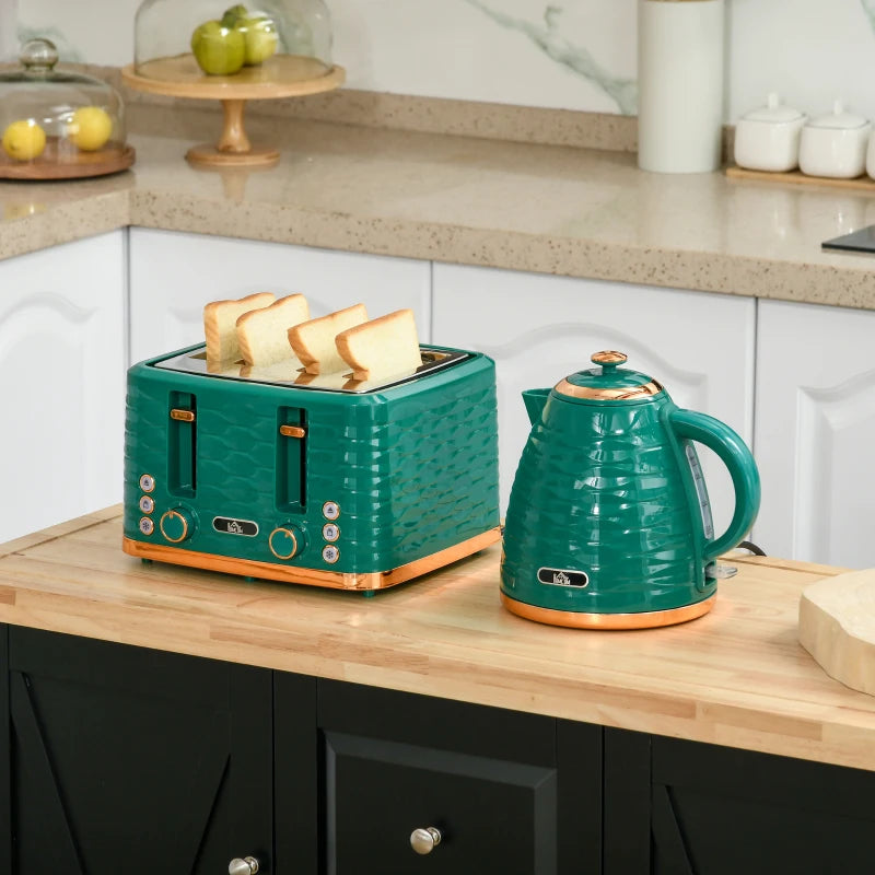 Kettle (1.7L) and Toaster Set with 7 Browning Controls and Crumb Tray (4 Slice) - Emerald