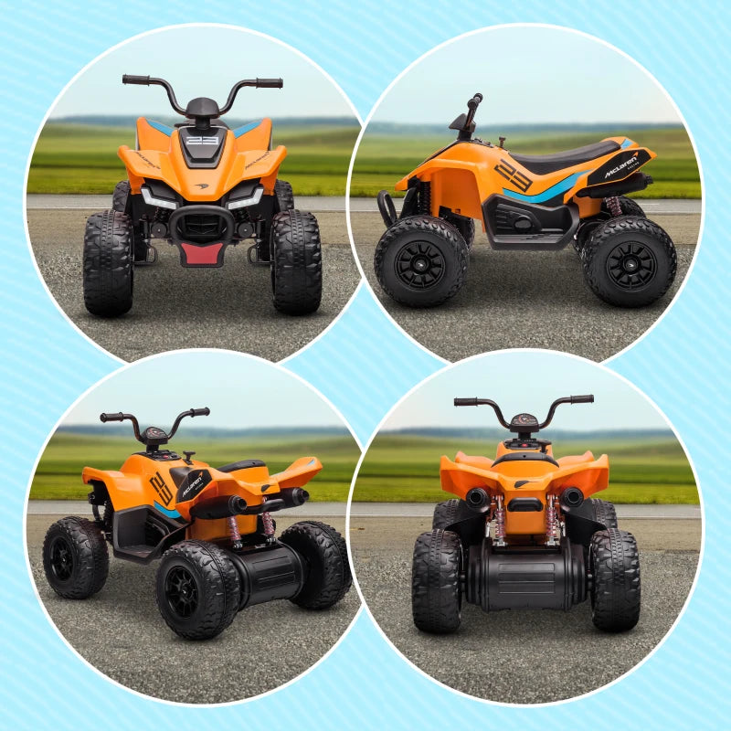 12V Quad Bike, with Music, Headlights, MP3 Slot and Suspension, for Ages 3-8 Years - Orange