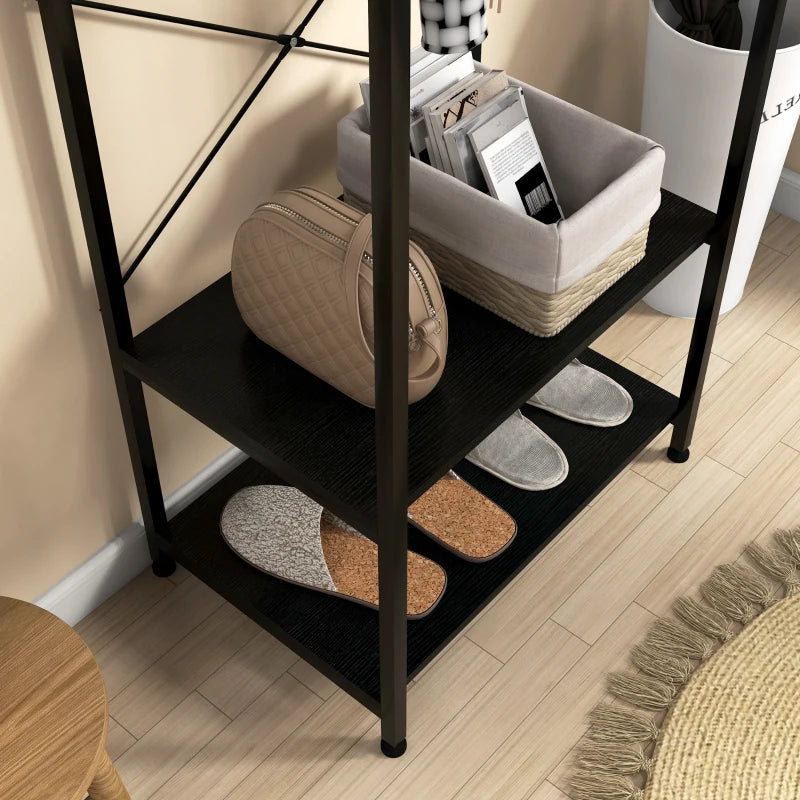 Slimline Steel Frame Coat Rack with Hanger Rail and 2-Tier Shoe Shelving