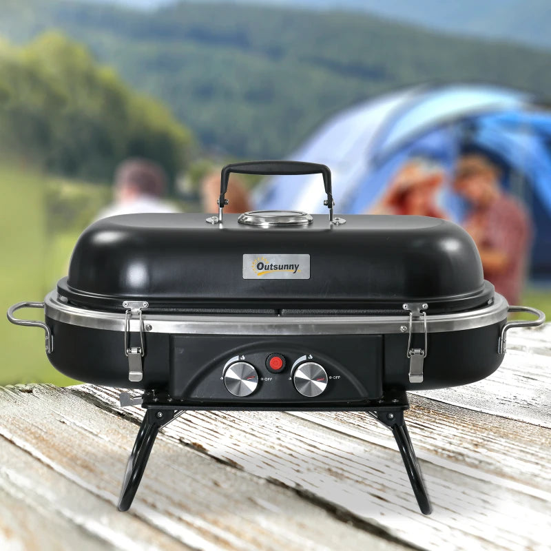 Table Top Foldable Gas BBQ Grill with 2 Burners and Lid