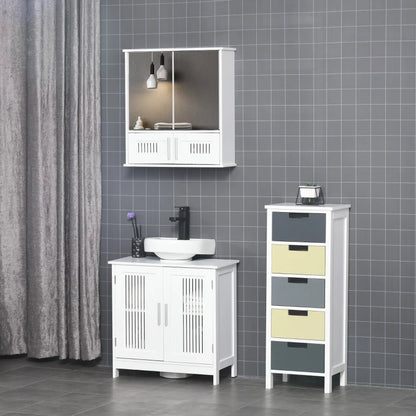 Bathroom Mirror Cabinet with Underneath Double Ventilation Storage Cupboards