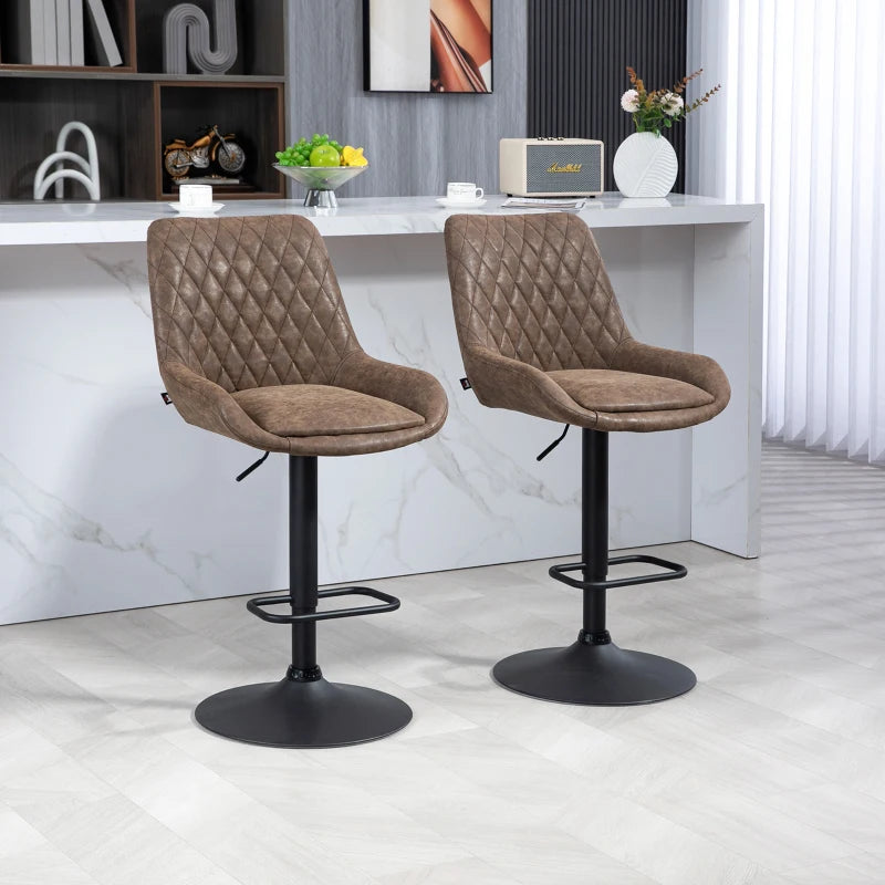 Adjustable Counter Height Retro Bar Stools / Dining Chairs with Footrest - Set of 2 - Coffee