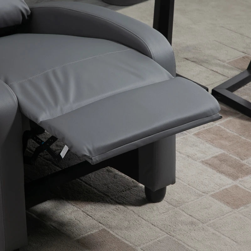 Reclining Massage Function Faux Leather Armchair with Adjustable Leg Rest & Side Pocket - Grey