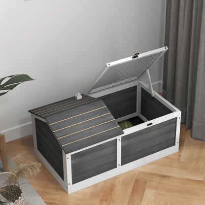 Wooden Tortoise House with Hide Den and Run - Grey