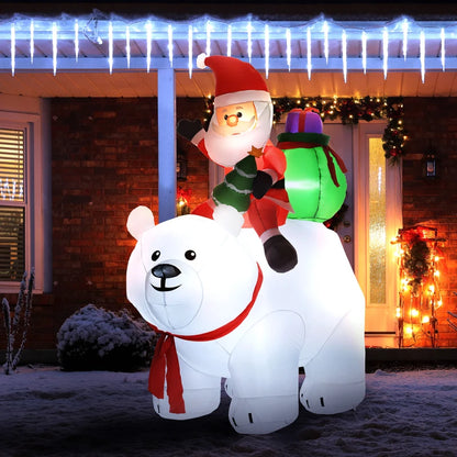 6.6FT Christmas Inflatable Santa Claus Riding on Polar Bear LED Christmas Decoration Display