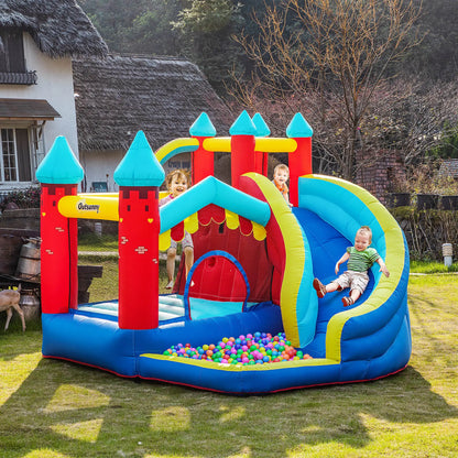 Kids Bouncy Castle with Climbing Wall, Trampoline, Paddle Pool and Slide