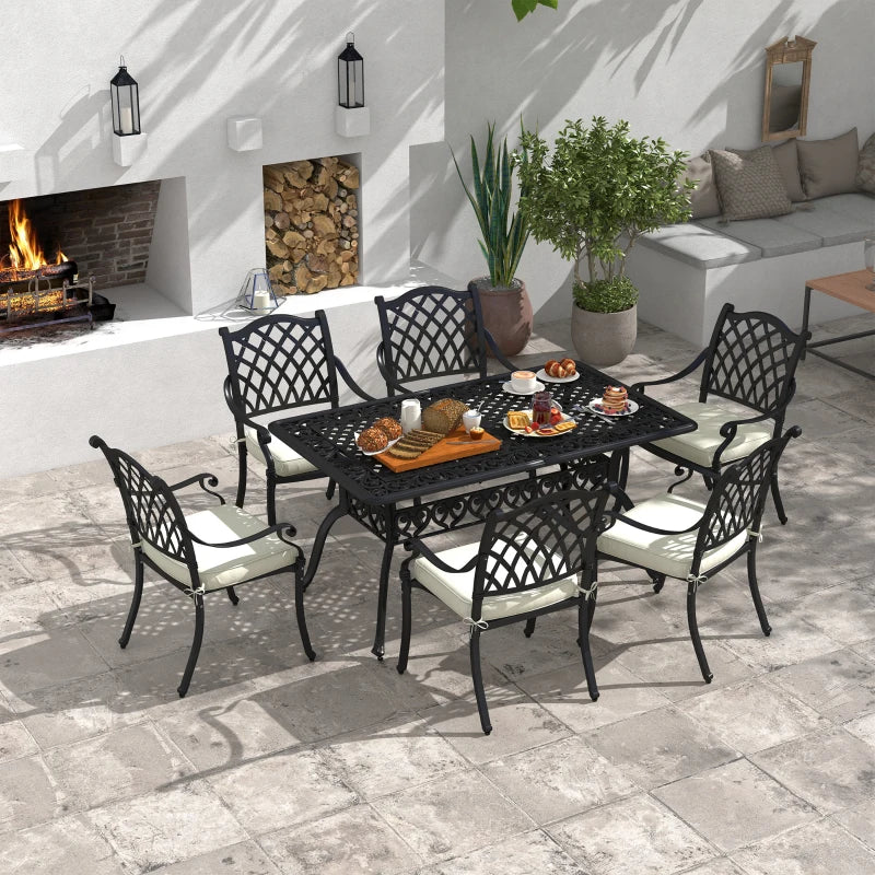 7-Piece Cast Aluminium - Bistro Style Large Dining Set for Garden / Balcony / Patio