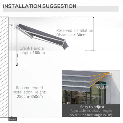 Manual Retractable Awning - Canopy Sun Shade  (3 x 2.5m)