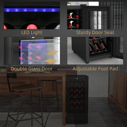 18 Bottle - Undercounter Wine Cooler / Fridge with Digital Touch Screen Temperature Control & LED Light