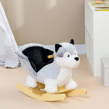 Husky Design Kids Ride on Rocking Horse with Sound Effect and Bucket Seat