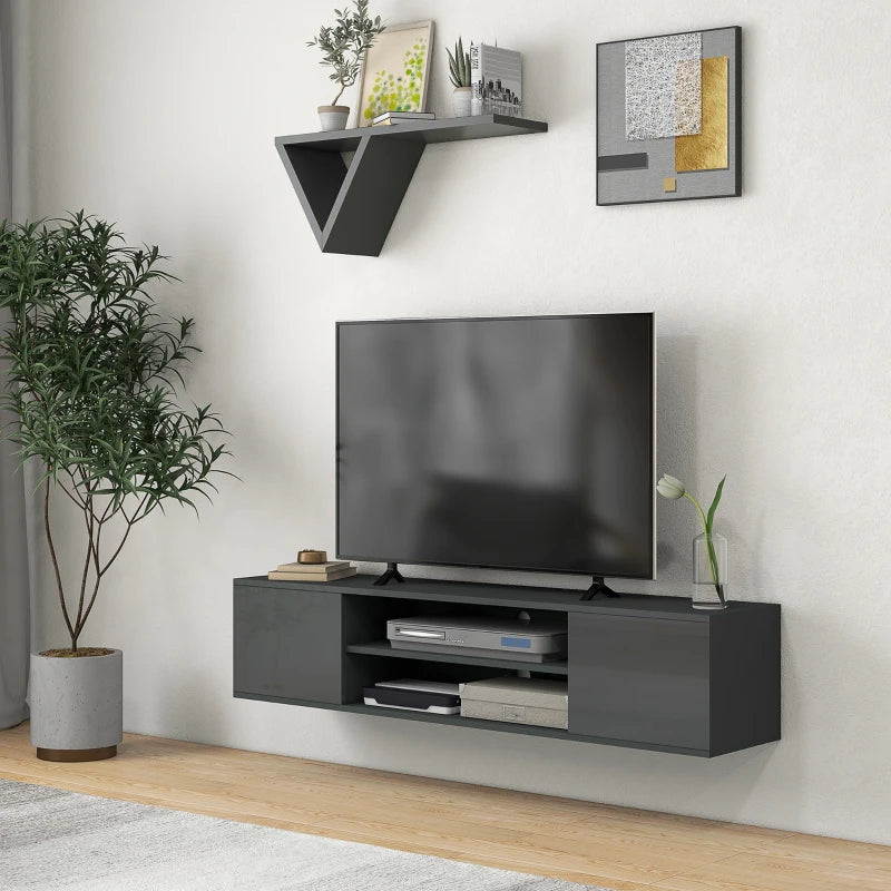 Slate Grey - Floating Media Center / TV Stand with Open Shelving and Storage Cupboards