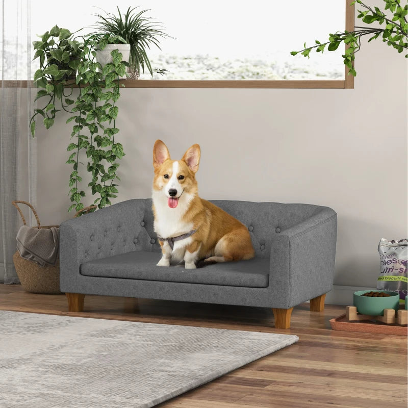 Button Tufted Armchair Style Dog Sofa Bed with Removable Soft Cushion