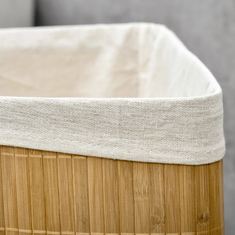 55L - Triangular Corner Bamboo Laundry Basket with Lid and Removable Washing Lining - Natural