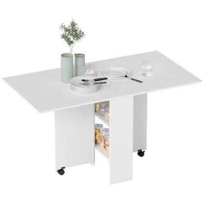 Foldaway Drop Leaf Dining Table with 2-Tier Shelving - White