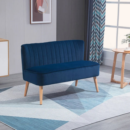 Modern Velvet Double Seat Sofa with Wood Frame Feet - Navy