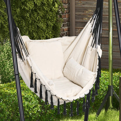 Hammock Swing Seat Chair with White Cushion with Contrast Tassels