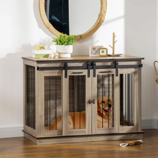 Large Pet Crate with Removable Divider for One Large Pet or Two Small - Oak