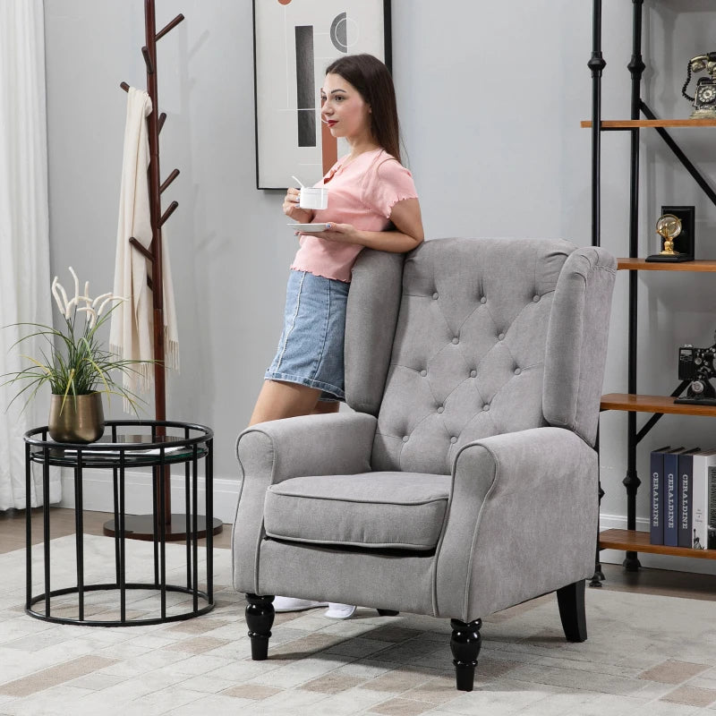 Retro Wingback Tufted Button Accent Armchair with Soft Cushioned Back & Seat - Cloud Grey