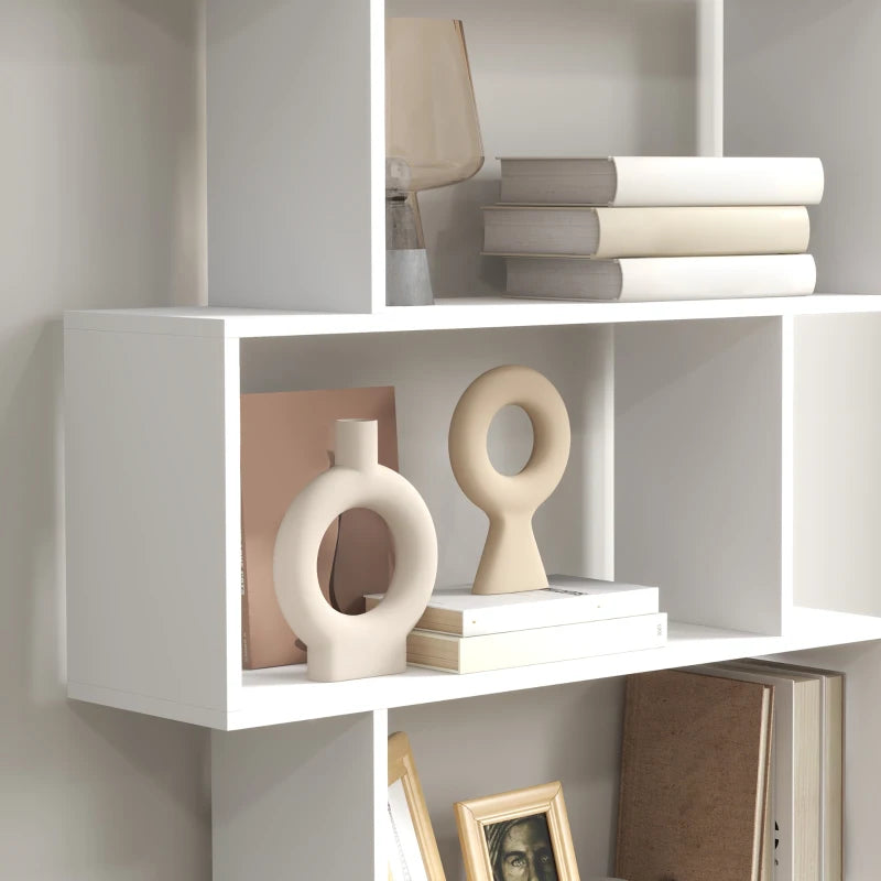 Wooden S Shape Storage Shelf / Bookcase Shelving - White